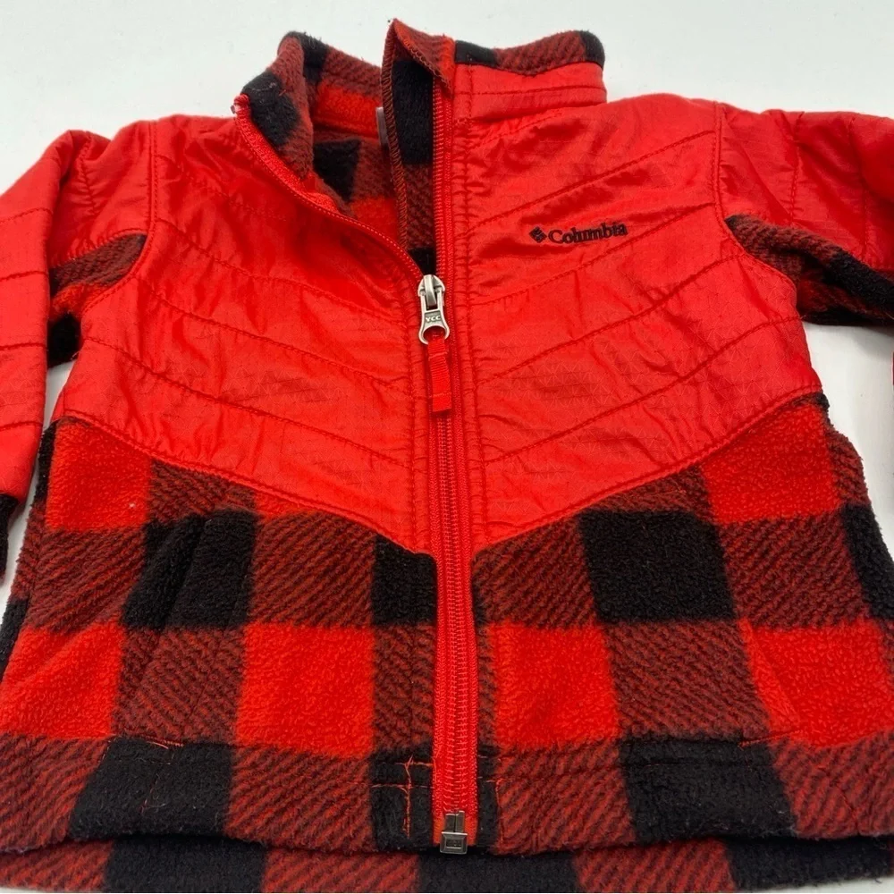 Columbia Plaid Fleece Jacket Girls Boys Size 6-12 months Red And Black Full Zip